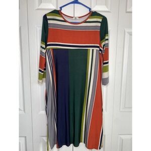 Tunic Shift Dress Vibrant Color Block Stripes Egy Knee Length Empire Waist Sz M